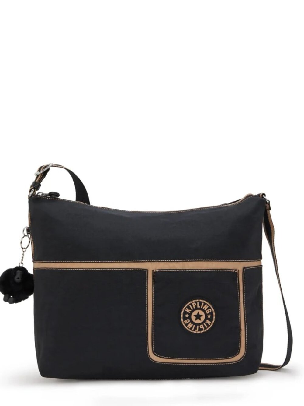 Kipling Lesia Shoulder Bag Black Tan Crossbody Monkey Charm NWT